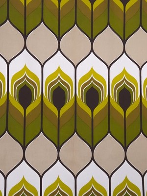 3 Yards vintage UKADAN curtain Fabric 50% Cotton green Mid Century Pop Art 70s