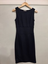 Prada Navy Blue  Knit Sleeveless Sheath Dress Boat Neck Knee Length Solid Women