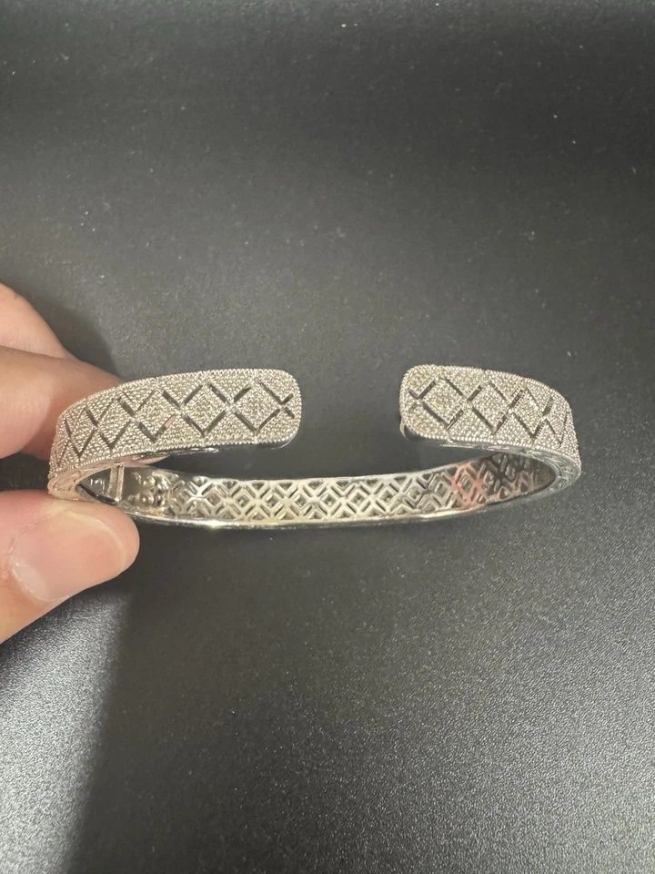 RPG Signed Sterling Silver  Diamond Hinged Cuff Bracelet 25g  6.5" - Image 3 of 4