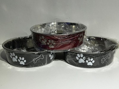 Set of (3)  Non-Skid Stainless Steel Dog/Cat Bowl 6.5 (1) Merlot/(2) Expresso