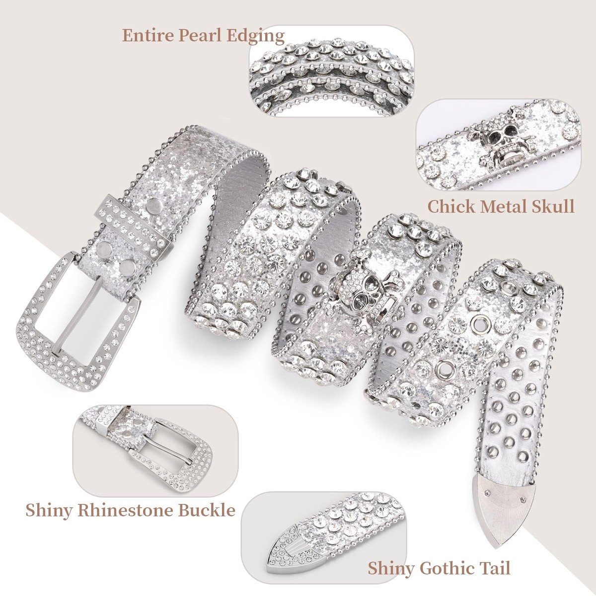 Silver Rhinestone Bb Belt For ,Bb Simon Belt Men,Y2k Style  display picture 1