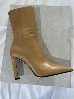 NIB NWT NEW Jimmy Choo Merle 100 Boots Beige Butter Rum Soft Calf Leather 40.5