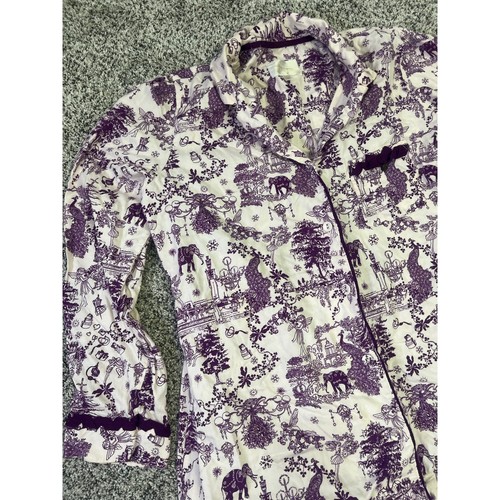 VINTAGE RARE Victoria’s Secret Purple Toile Long Pajama Set Womens L 100% Cotton - Picture 3 of 13