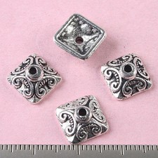 30pcs 10mm Tibetan Silver Spiral Square Crafted Beads H0090