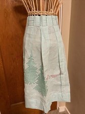Vintage Light Teal White Gingham Checked Half Hostess Apron Cross Stitch Accents