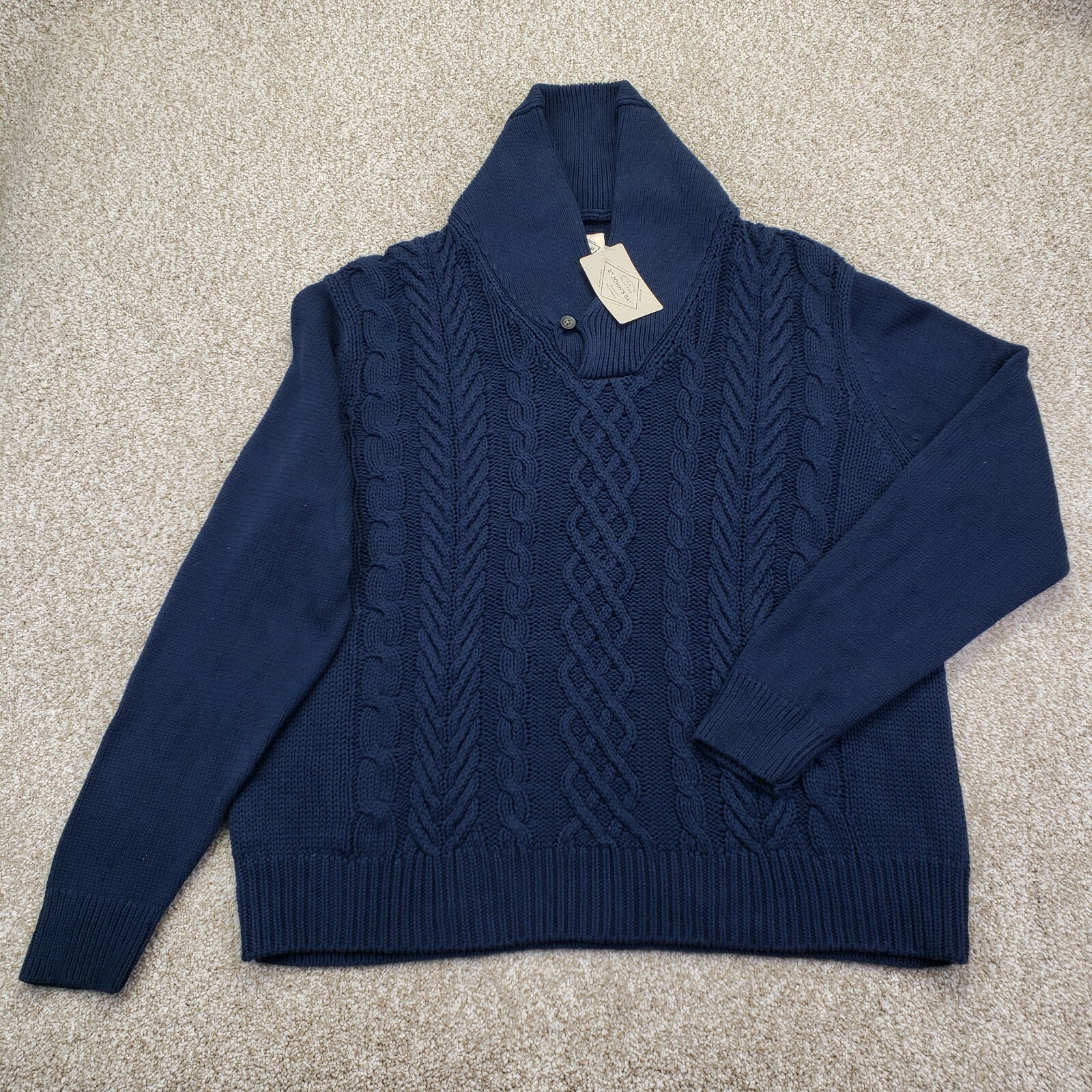 Large Mens Sweater Shawlneck Cable Knit 
