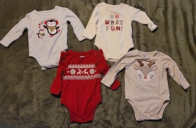 Lot Infant Baby Girl 3-6 Months Christmas Bodysuits Long Sleeve Snap Bottom