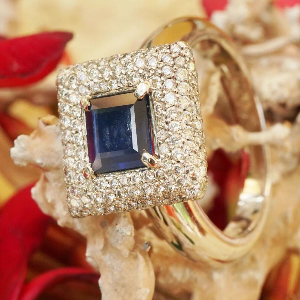 Ring Saphir Brillant 1.10 ct 0.80 ct ROYALBLUE TW VVS  750er Gold Square - Bild 4 von 4