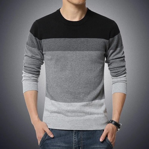 Men's Sweater O-Neck Striped Slim Fit Knittwear Mens Sweaters Pullovers Jumper