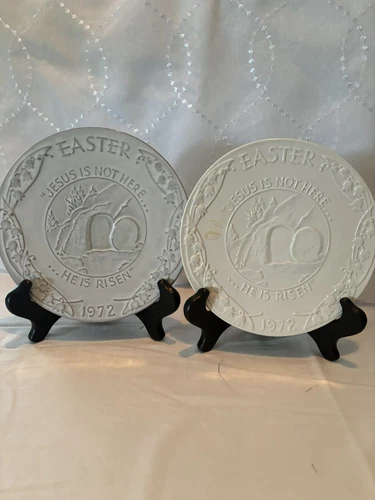 2 Frankoma 1972 Oral Robert’s Easter Plates. “Jesus Is Not Here…He Is Risen”