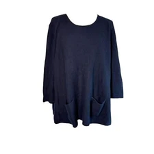 Lisa Todd Navy Sweater Pockets Size Large Cotton Cashmere Boxy