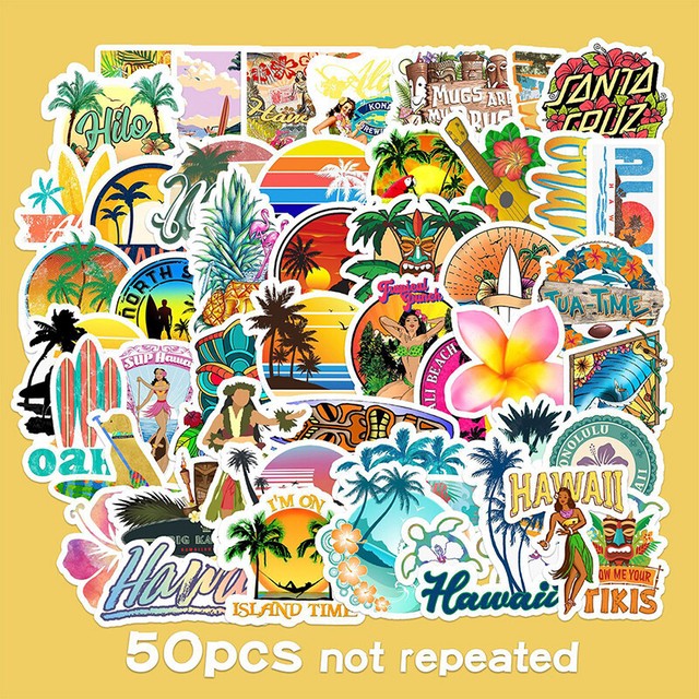 50PCS Hawaii Surfing Stickers Summer Tropical Beach DIY Surfboard Decal Stic- x 50PCS Hawaii Surfing Stickers Summer Tropical Beach DIY Surfboard Decal Stic- x