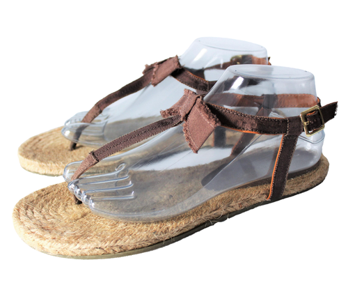 Size 10 GAP Brown Grosgrain Ribbon Bow Thong Espadrille Ankle Strap Flat Sandals - 第 1/12 張圖片