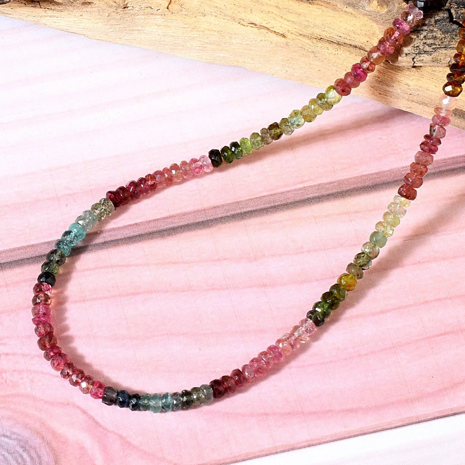 Collar de regalo de plata 925 con cuentas rondelle de turmalina múltiples naturales para mujer Foto 3 de 4