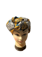 Blue, Orange and Black African Print Ankara Head wrap, Tie, scarf