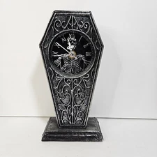 DWK Corp Skeleton Coffin Shaped Clock 8.5"H  X 4.25" W  X 2.5" D  working***READ