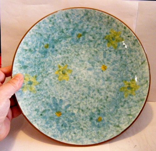 Rare Vintage Stangl Hand Painted Stardust 10" Dinner Plate Blue Green Spongeware