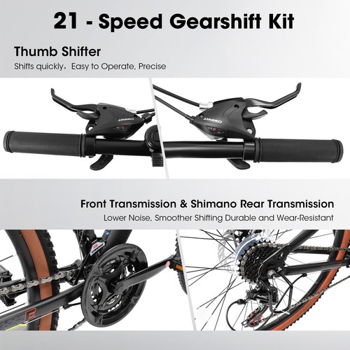 24'' Mountain Bike 21-Speed Disc Brakes School Commuting Bile for Adult&Teenager - Picture 3 of 9