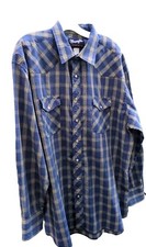 Wrangler Mens Pearl Snap Shirt X-Long Tails 18-37 Tall Blue Western Plaid Cowboy