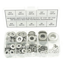 360PCS 2 to 7/16" 304 18-8 Stainless Steel SAE Flat Washers Assortment Kit,For