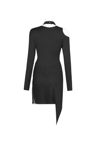 Vestido de mujer PUNK RAVE de hombro hueco manga larga con botones cuello extraíble - Imagen 16 de 20