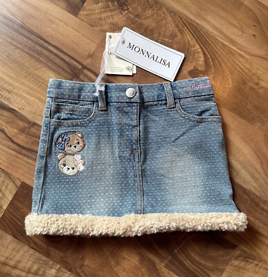 Monnalisa zauberhafter Jeansrock mit Pelz, 3 Jahre, NEU