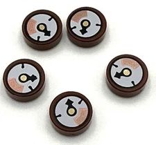 Lego 5 New Reddish Brown Tiles Round 1 x 1 w/ White Gauge with Black Pointers