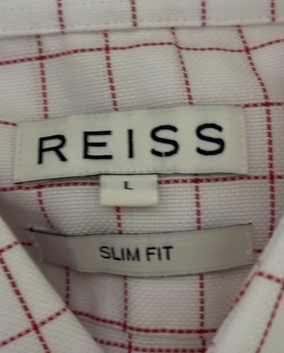 REISS ‘Thierry’ Shirt White Mens Large Slim Fit Check Pin Collar Long Sleeve - Picture 12 of 15