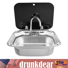 Hand Washing Basin Sink For RV Caravan Boat Camper van W/Faucet Stainless Steel