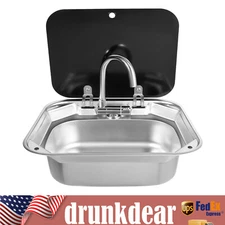 Hand Washing Basin Sink For RV Caravan Boat Camper van W/Faucet Stainless Steel