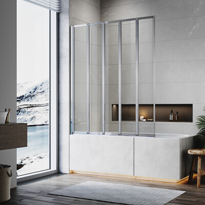 5 Fold Pivot Shower Bath Screen – 1200x1400mm, 4mm Tempered Glass, Left Or Right Hand Fit, Waterproof