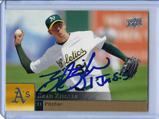 OAKLAND A'S BRAD ZIEGLER 2009 UPPER DECK SIGNED CARD # 788 AUTO