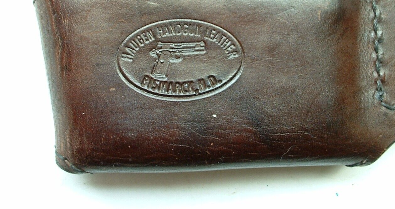 Vtg Brown Leather Gun Clip Holder Haugen Handgun Leather Bismarck North