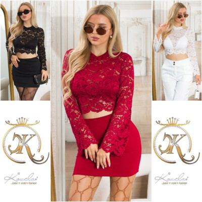 Koucla Top Womens Crop Top Long Sleeve Croptop Sheer Lace Cups Milax Fashion