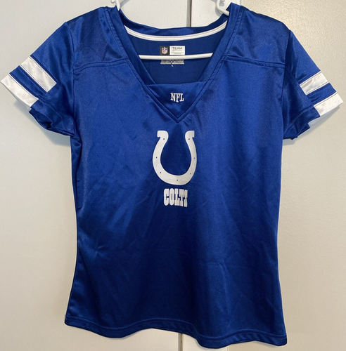 NFL Indianapolis Colts Blue Shirt WMN Size L Short Sleeves V Logo Front Dazzle - Bild 3 von 15