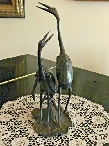 PRACHTVOLLES ANTIKES BRONZE-DISPLAY VON KRANICHEN - 18 ZOLL HOCH - Bild 2 von 6