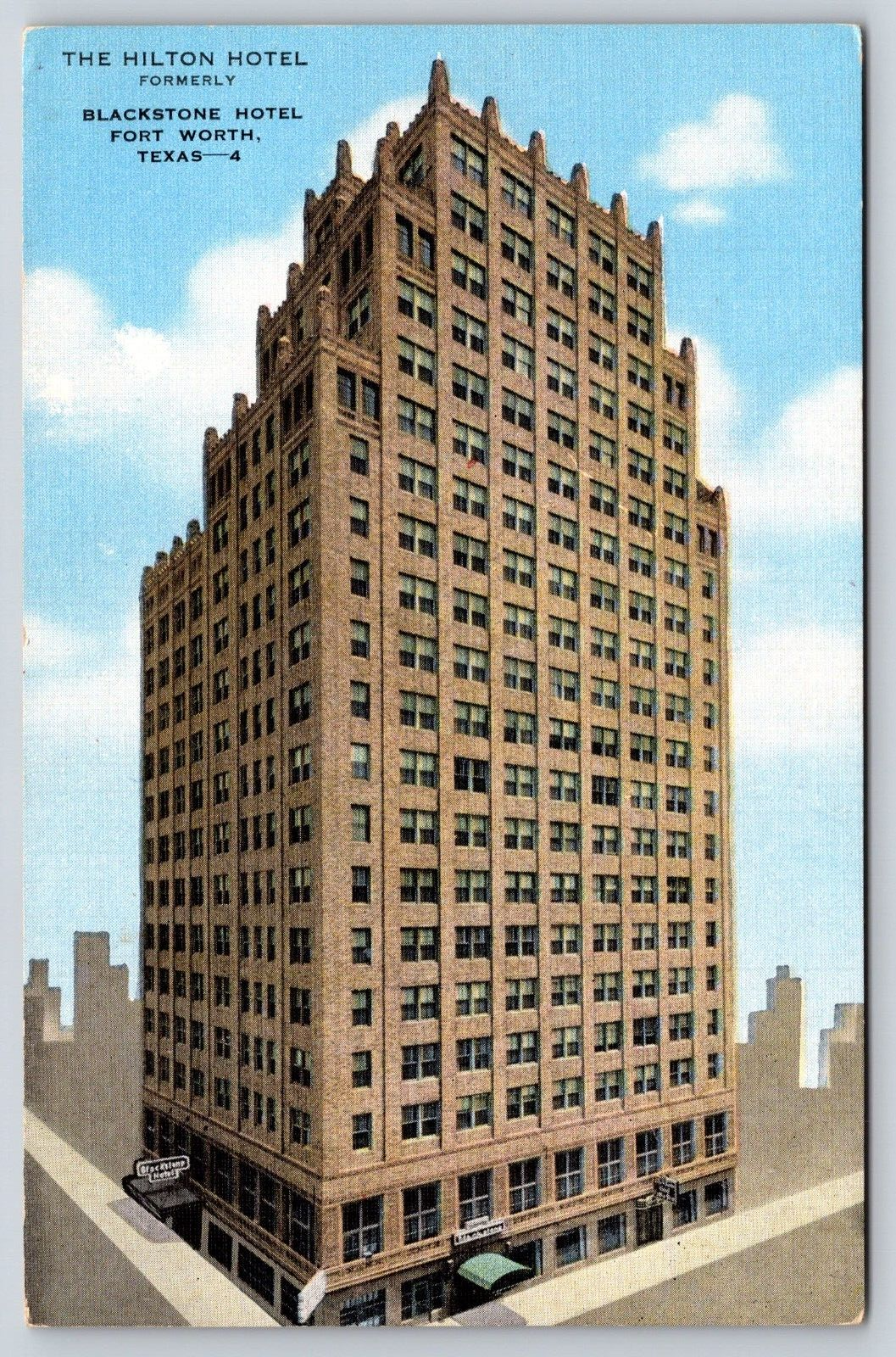 Original Old Vintage Postcard Hilton Hotel Blackstone Hotel Fort Worth Texas USA