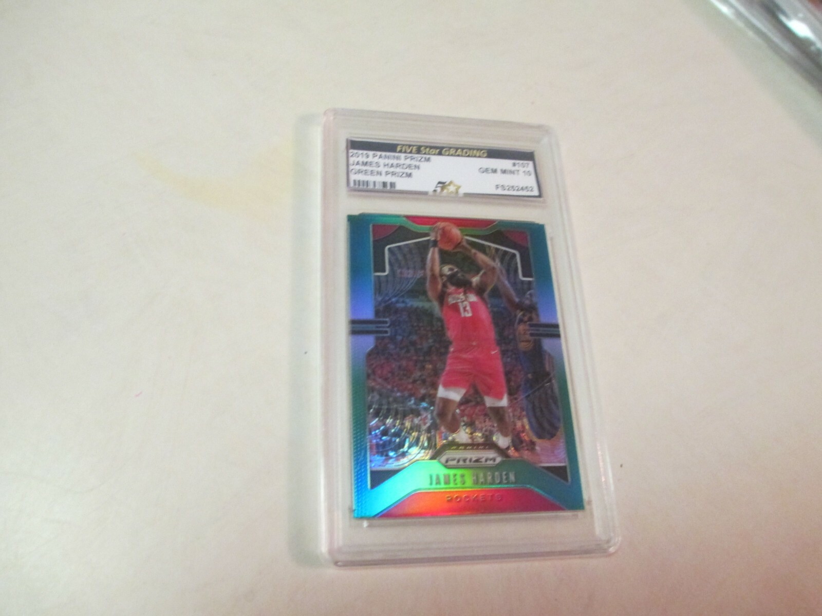 2019 PANINI PRIZM JAMES HARDEN ROCKETS # 107 GREEN PRIZM GRADED GEM MINT 10