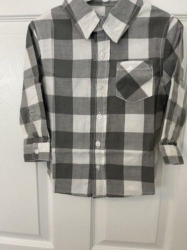 Camicia Cherokee ragazzo taglia 2T grigia e bianca a quadri gingham manica lunga con bottoni - Foto 2 di 6