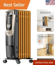 Champagne Oil Filled Radiator Heater with Remote and Thermostat, 5 Temperatur...