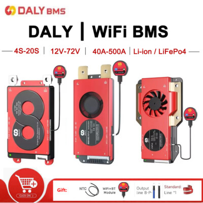 Daly Smart Wifi BMS 4S-20S 12V/24V/48V/72V Li-ion LiFePo4 Smart BMS 40A-500A Lot