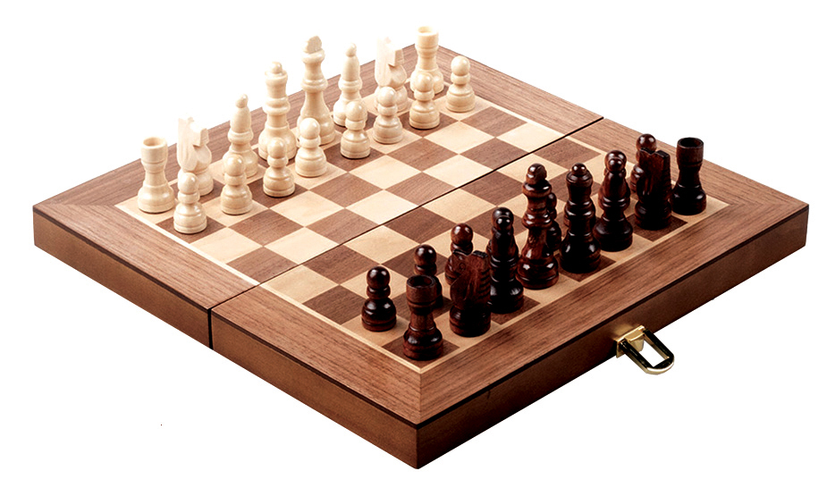 Mallette de jeu d'echecs pliable 29cm en bois de noyer fait main