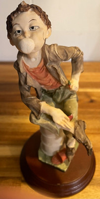PUCCI Hand Painted Resin Bubble Boy Figurine Sculpture on Wooden Base.