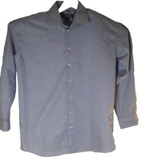 Kenneth Cole Reaction Men's Large 16 32/33 Long Sleeve Shirt Blue White Stripe