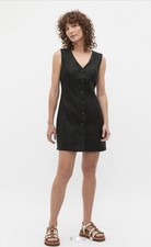 Seed Heritage Black Button Up Vest Dress Size 16 LINEN Flattering Work BNWT$169