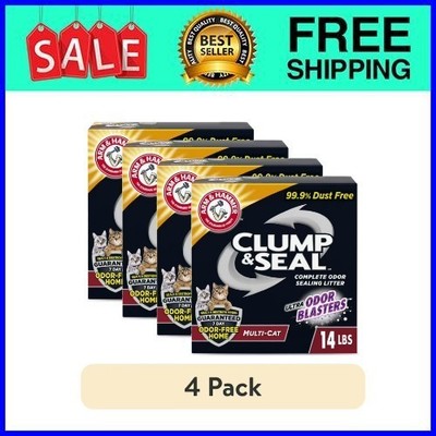 (4 pack) ARM & HAMMER Clumping and Sealing Multi-Cat Cat Litter, 14 lb/bag