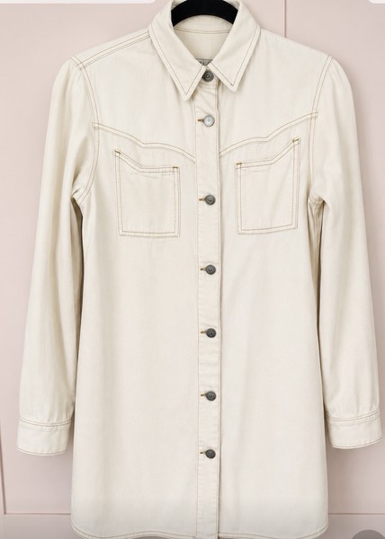 Ganni Jacket/Shirt Dress With Stitching Detail Light Pink Size M Designer Denim