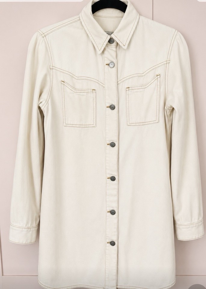 Ganni Jacket/Shirt Dress With Stitching Detail Light Pink Size M Designer Denim
