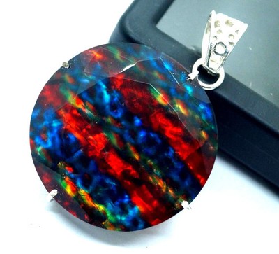 50 CT+ Amazing Fire Ammolite Pendant 925 Sterling Silver Plated Jewelry For Gift