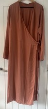 ASOS Design Curve Wrap MIDI Dress with Tie Cuff in Terracotta size 22